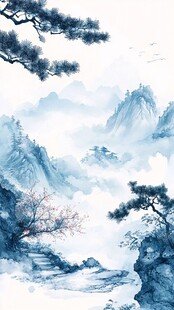 迎客松松树禅意山水