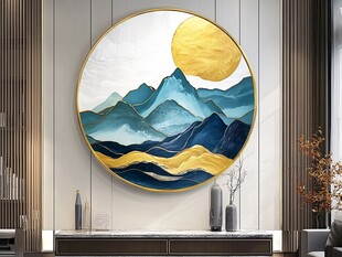 新中式山水圆行装饰画