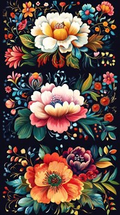 彩色民族风花草花卉