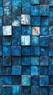 青色马赛克装饰墙