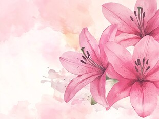 手绘粉色百合花