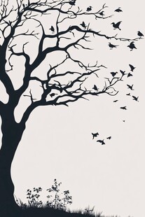 树鸟剪影图