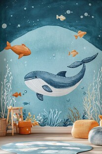 卡通鲸鱼背景墙