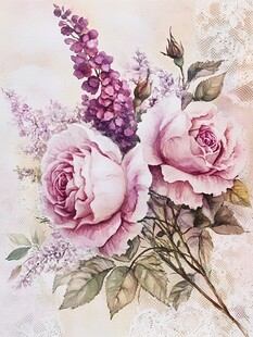 手绘玫瑰花斗方装饰画