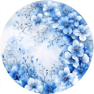 蓝白色花艺手绘