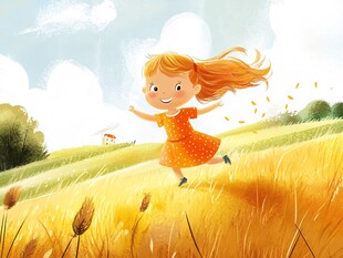 秋游的好小女孩插画