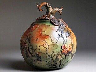 茶末釉粉彩石榴瓷瓶