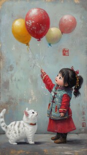 拿气球的小猫