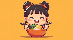 卡通吃面女孩