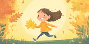 秋游的好小女孩插画