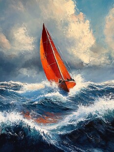 扬帆踏浪油画
