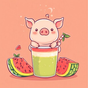 暑期饮品水果插画