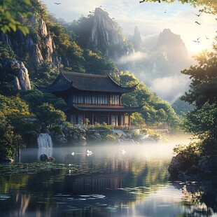 山水楼阁雅致意境风