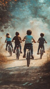 骑行的儿童背影