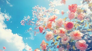 仰望蓝天白云鲜花