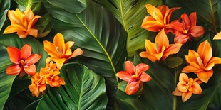 田园风热带树叶花朵