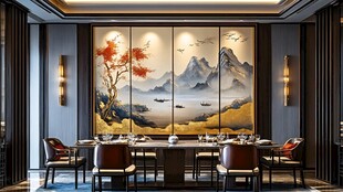 餐厅壁画新中式装饰墙