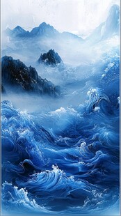 新中式水墨海浪装饰画