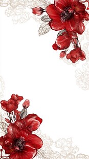 手绘红色花卉梦幻背景