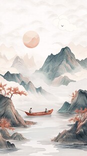 山水行舟插画