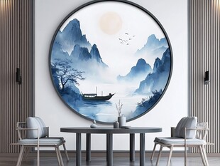 新中式圆框山水画