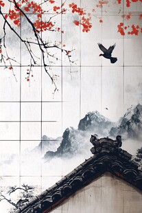 中式梅花阁楼背景