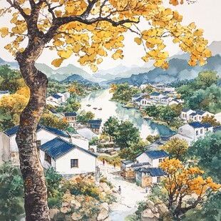 山村秋色图