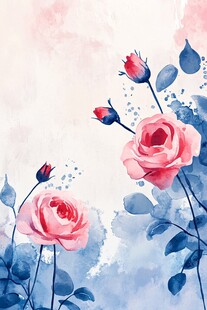 水彩月季花装饰画