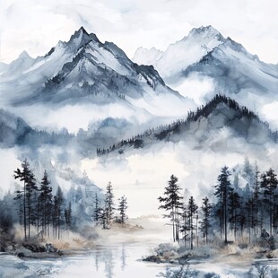 水彩手绘唯美山水