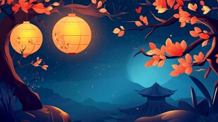 虎溪夜月景点插画