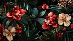 田园风热带树叶花朵