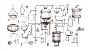 传统酱油工艺图线稿