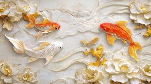 3d浮雕金鱼鲤鱼