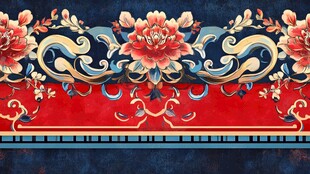 红蓝中式雕花