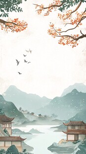 古风秋天景色插画