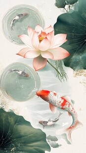 工笔荷花锦鲤