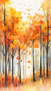 手绘秋季主题朦胧插画