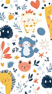 卡通动物平铺图案