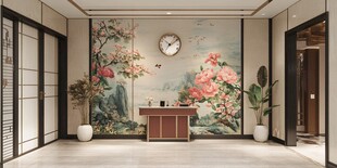 新中式直播间背景墙