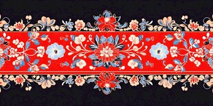 红色手绘设计花布图案