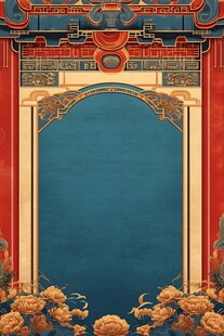 中式撞色留影背景