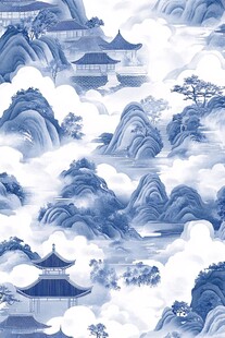 新中式楼阁山水