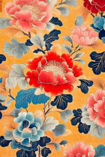 中式风格布料纹理花卉