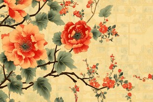 手绘牡丹花鸟壁画