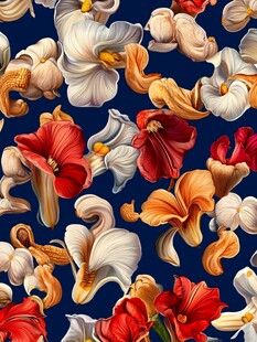 蓝底彩色腰果花