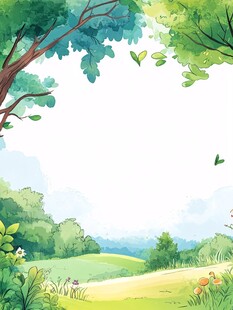 卡通绿树草地背景
