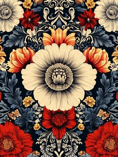 复古风黑底大花朵图案