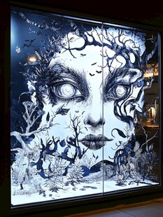 森林主题剪纸橱窗