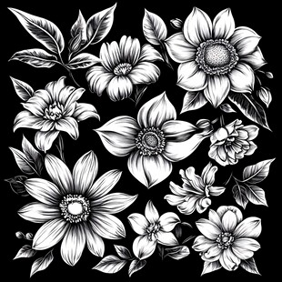 黑白花朵图案