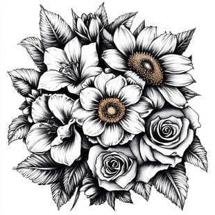 黑白手绘花